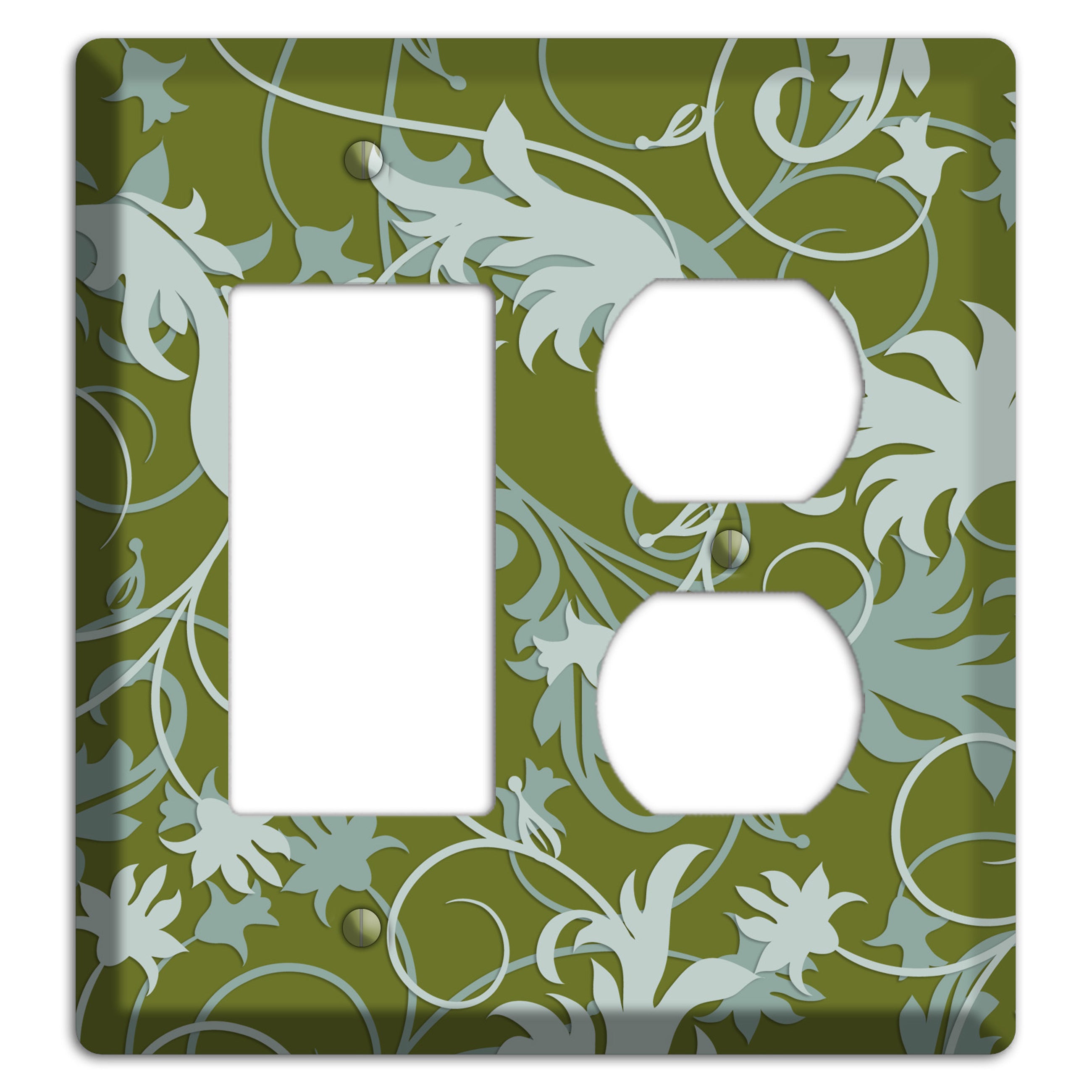 Green and Beige Victorian Sprig Rocker / Duplex Wallplate