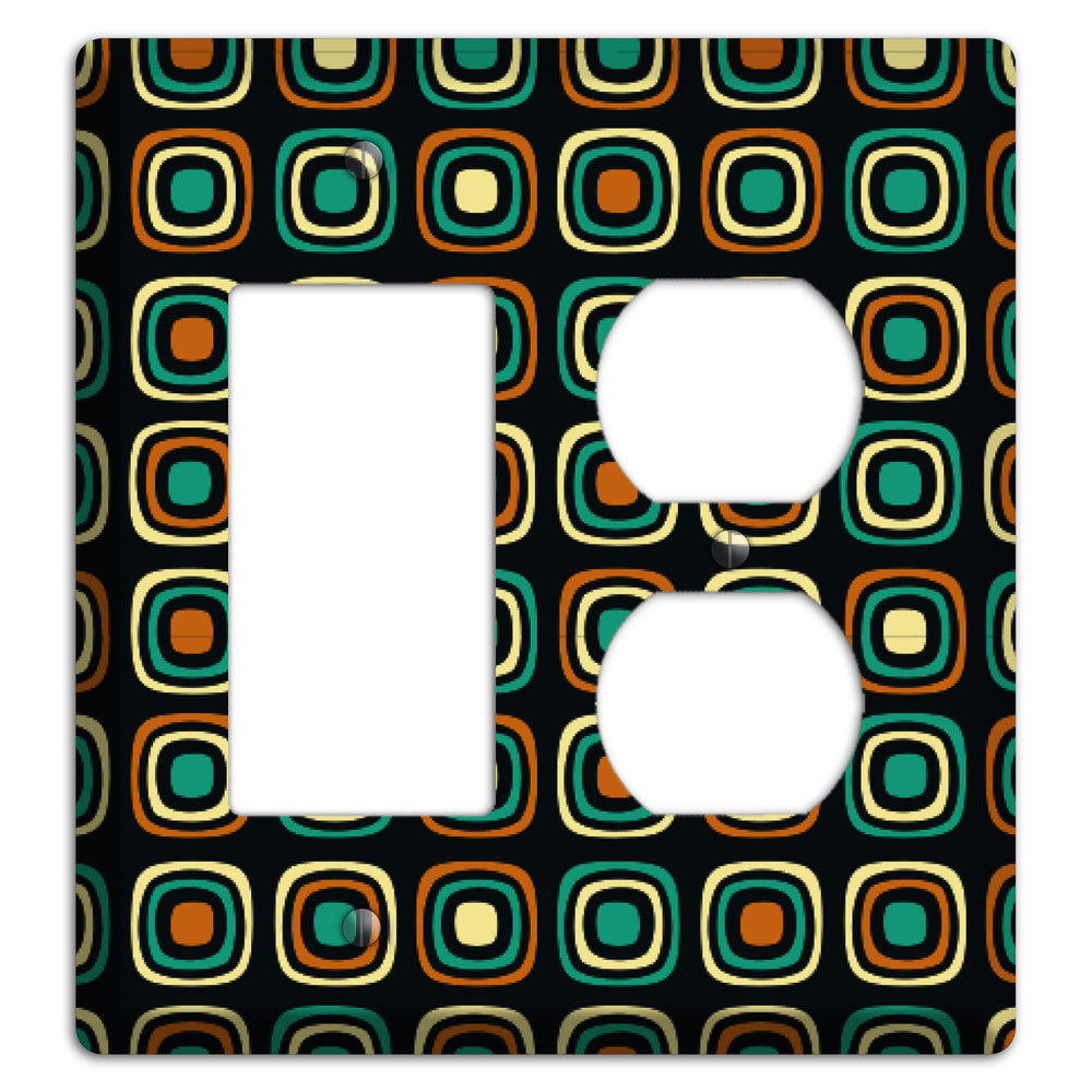 Multi Brown Umber Teal Retro Squares Rocker / Duplex Wallplate