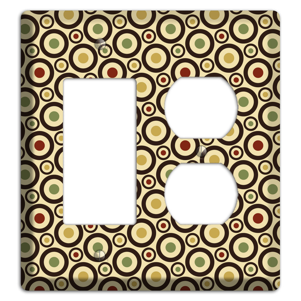 Beige with Olive Mustard Maroon Retro Tiny Bullseye Rocker / Duplex Wallplate