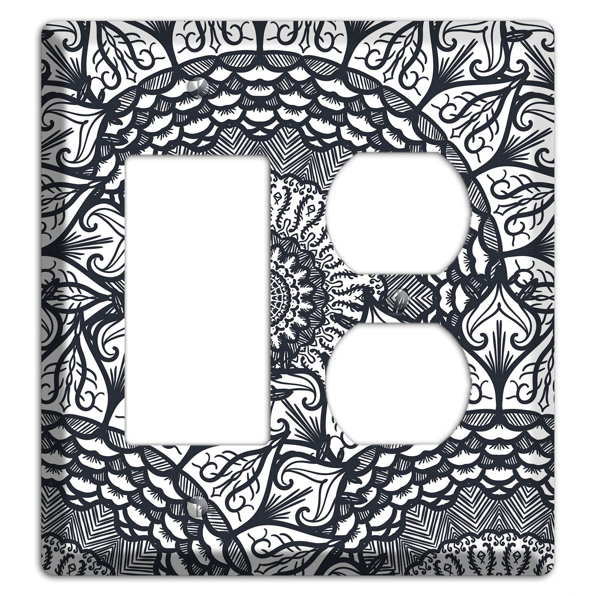 Mandala Black and White Style L Cover Plates Rocker / Duplex Wallplate