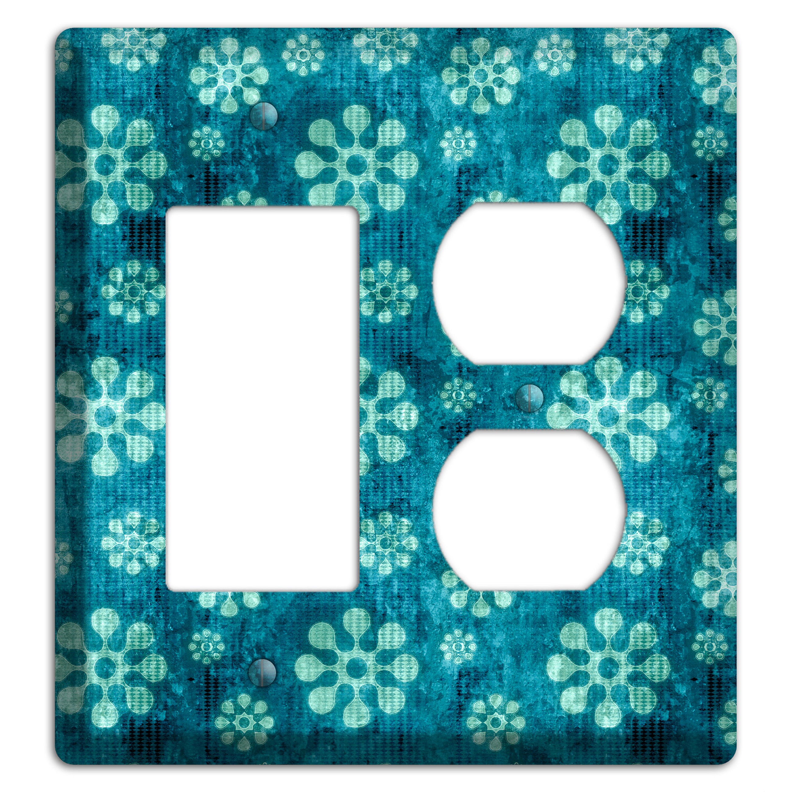 Turquoise Grunge Floral Rocker / Duplex Wallplate