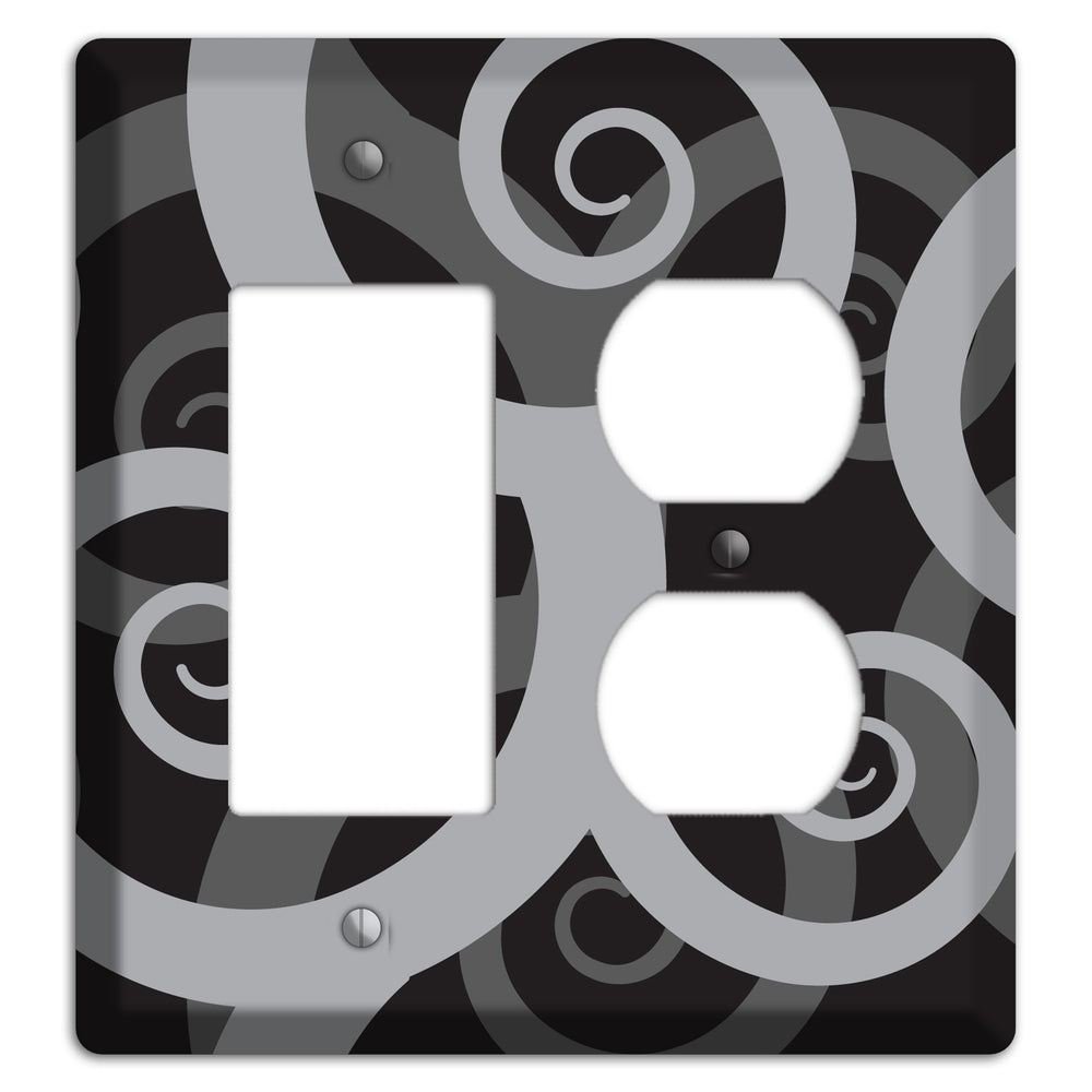 Black with Grey Large Swirl Rocker / Duplex Wallplate