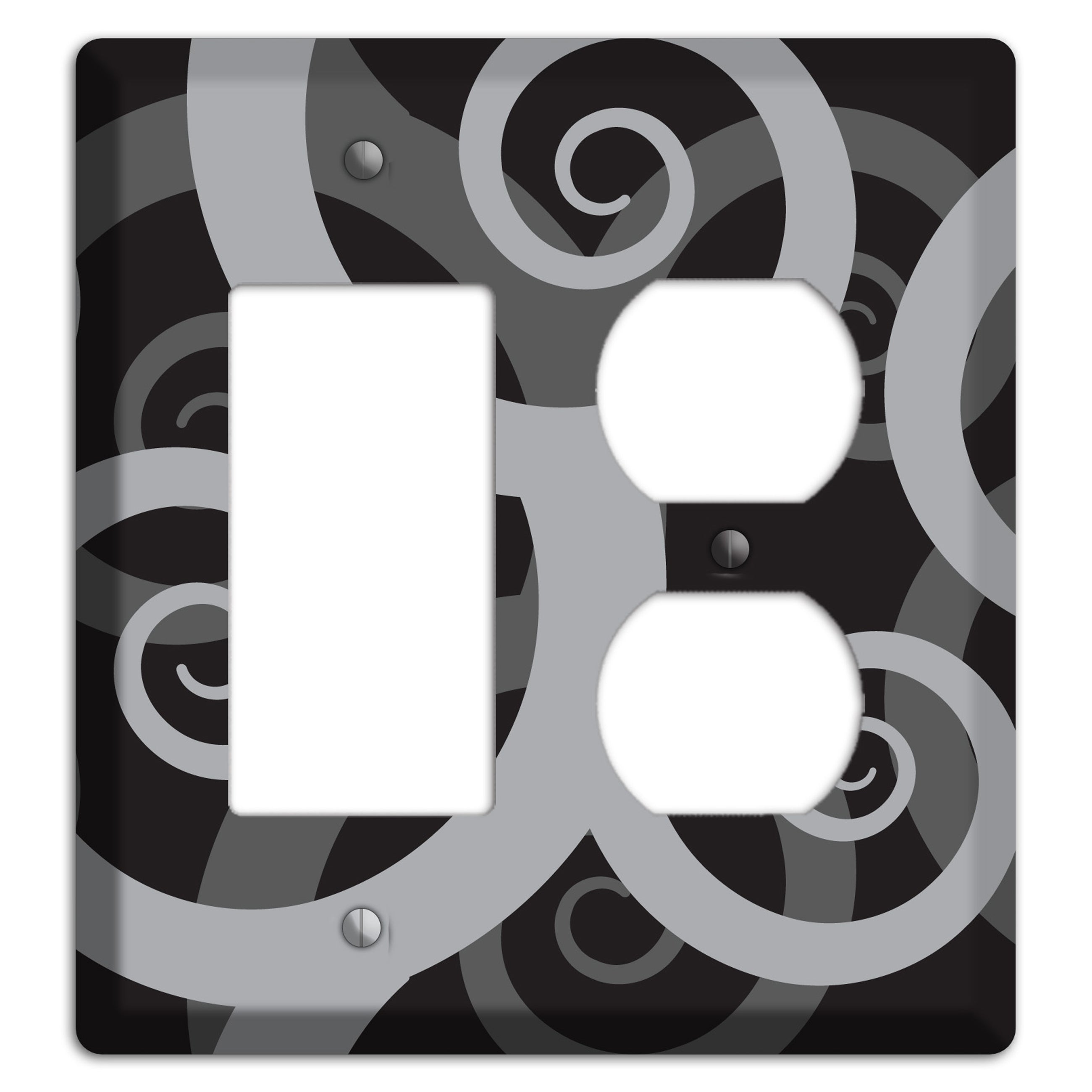 Black with Grey Large Swirl Rocker / Duplex Wallplate