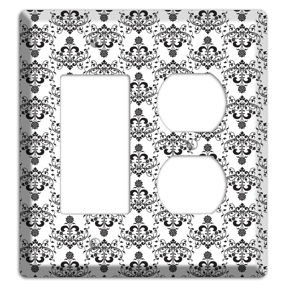 White with Black Cartouche Half Drop Rocker / Duplex Wallplate