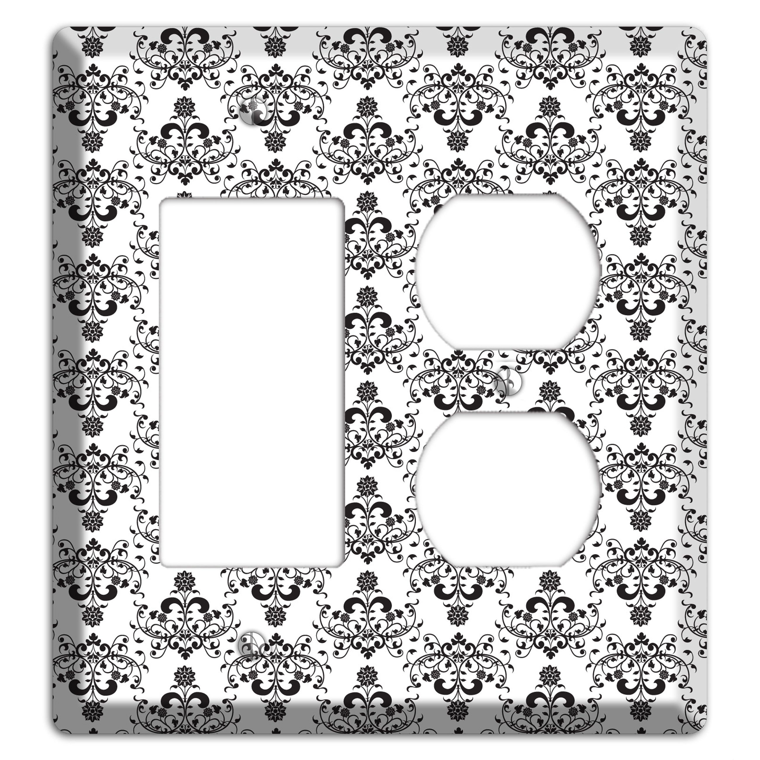 White with Black Cartouche Half Drop Rocker / Duplex Wallplate