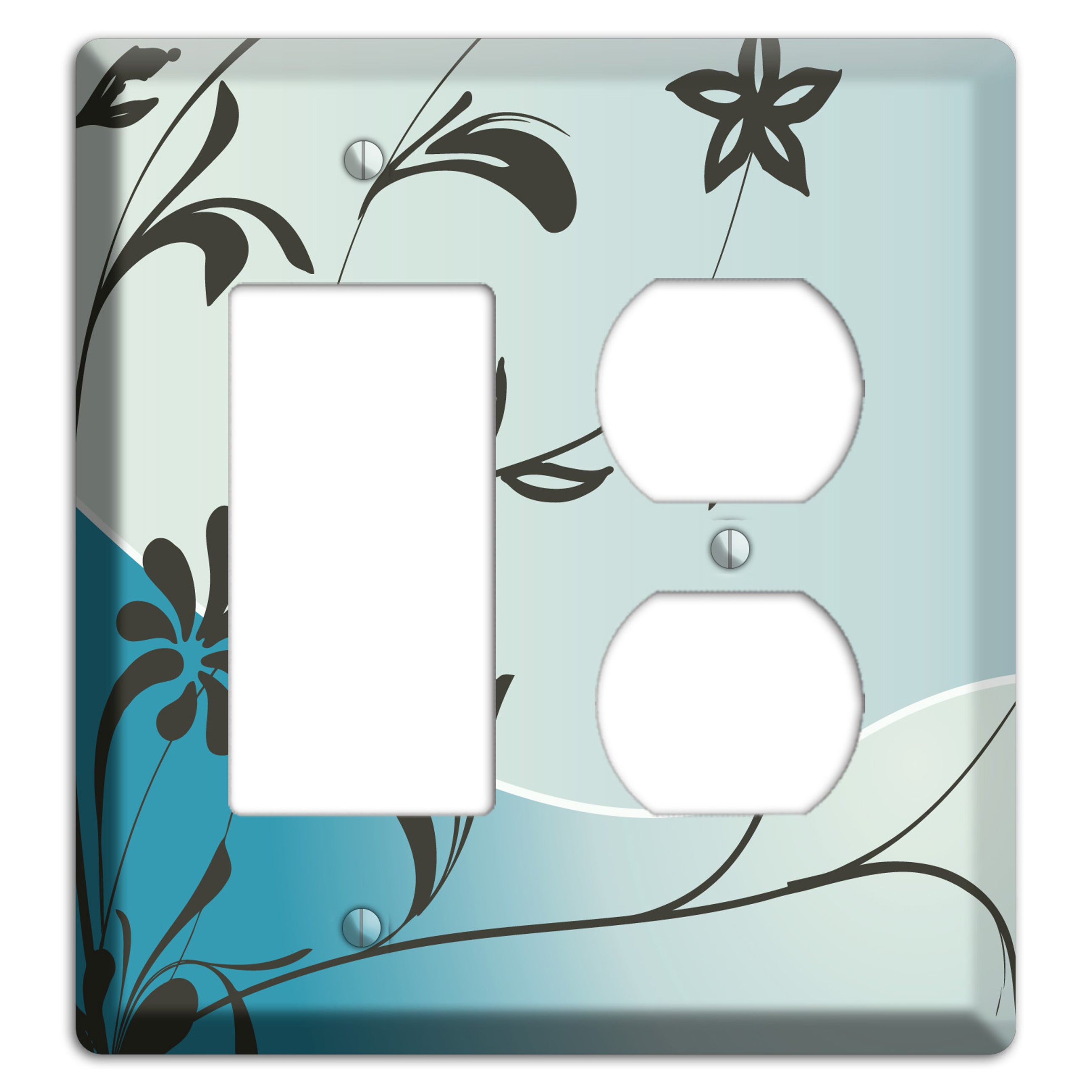 Blue-grey Flowers Rocker / Duplex Wallplate