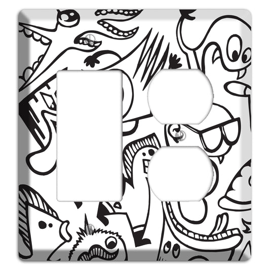 Black and White Whimsical Faces 1 Rocker / Duplex Wallplate