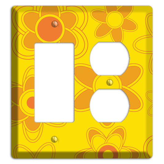 Yellow with Orange Retro Floral Contour Rocker / Duplex Wallplate