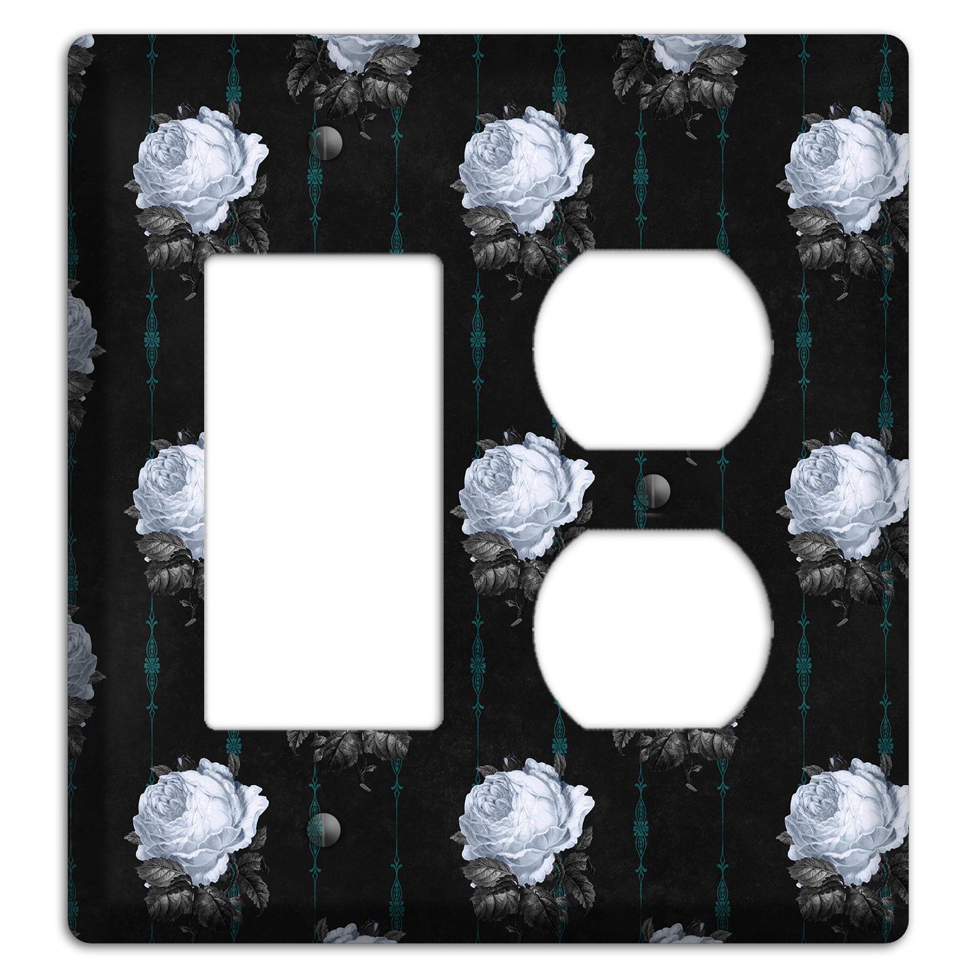 Dramatic Floral Black Rocker / Duplex Wallplate