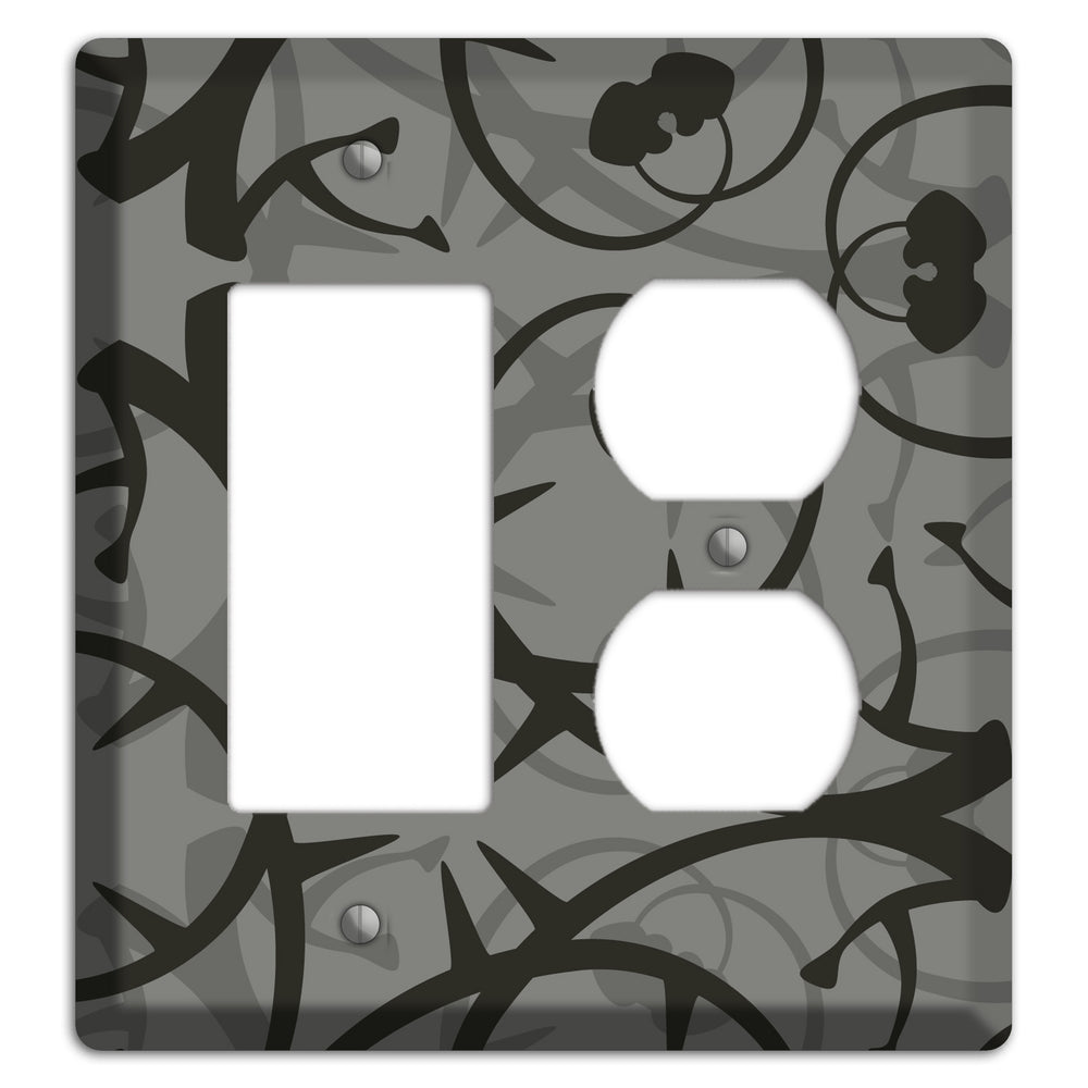 Grey with Black Retro Sprig Rocker / Duplex Wallplate