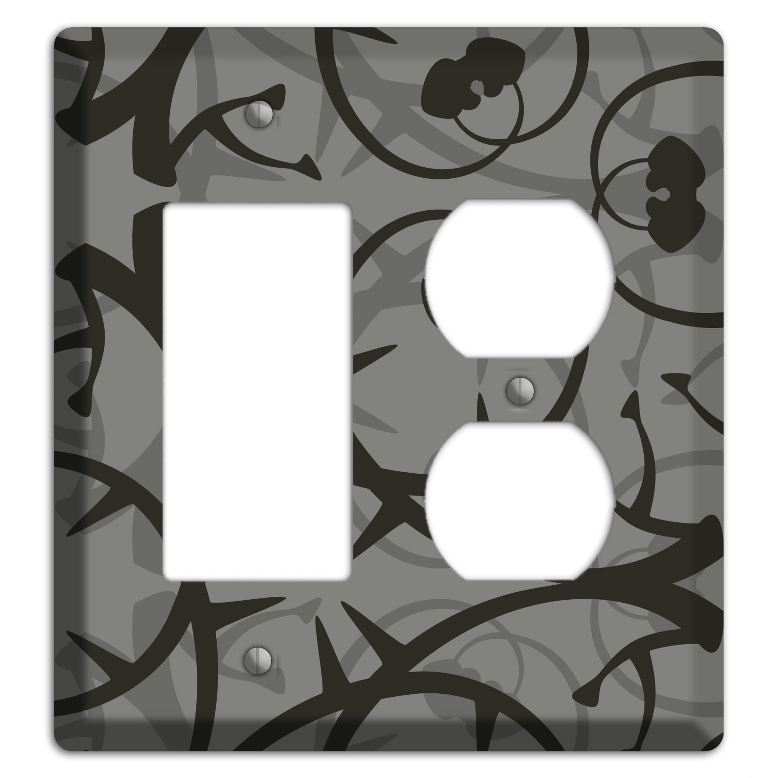 Grey with Black Retro Sprig Rocker / Duplex Wallplate