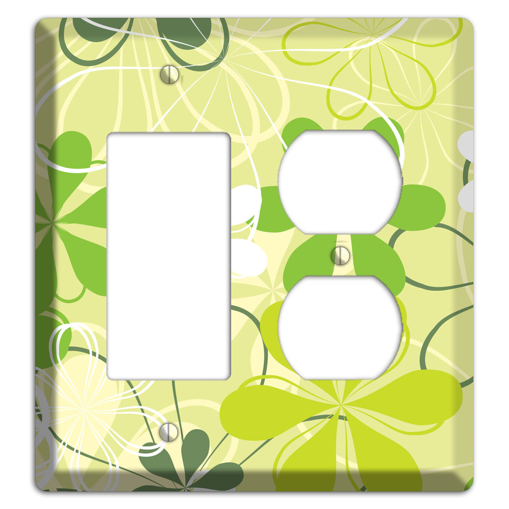 Green Retro Flowers Rocker / Duplex Wallplate