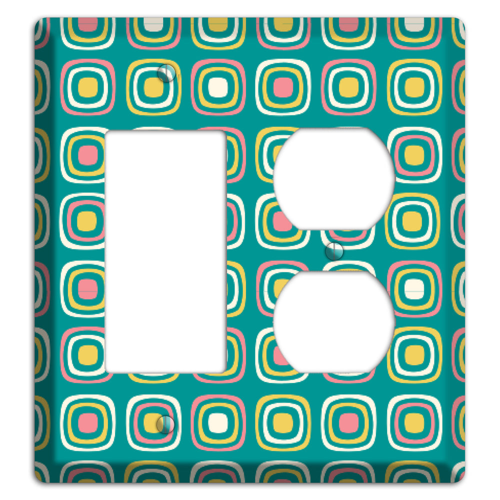 Mulri Teal Coral Lime Retro Squares Rocker / Duplex Wallplate