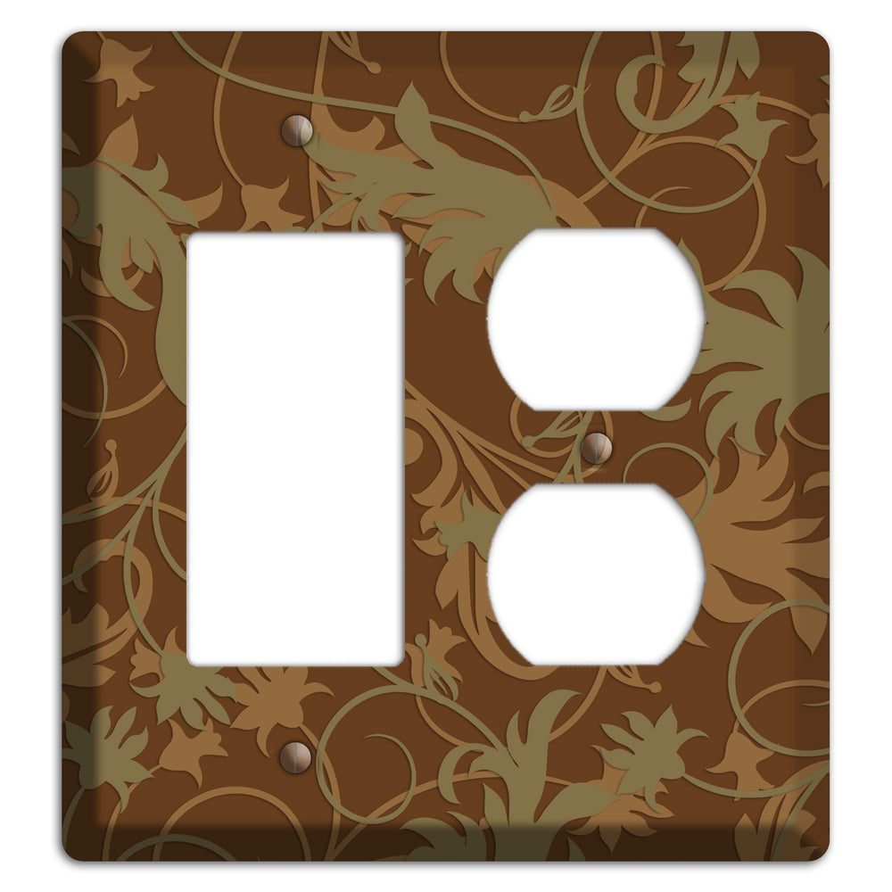 Brown and Olive Victorian Sprig Rocker / Duplex Wallplate