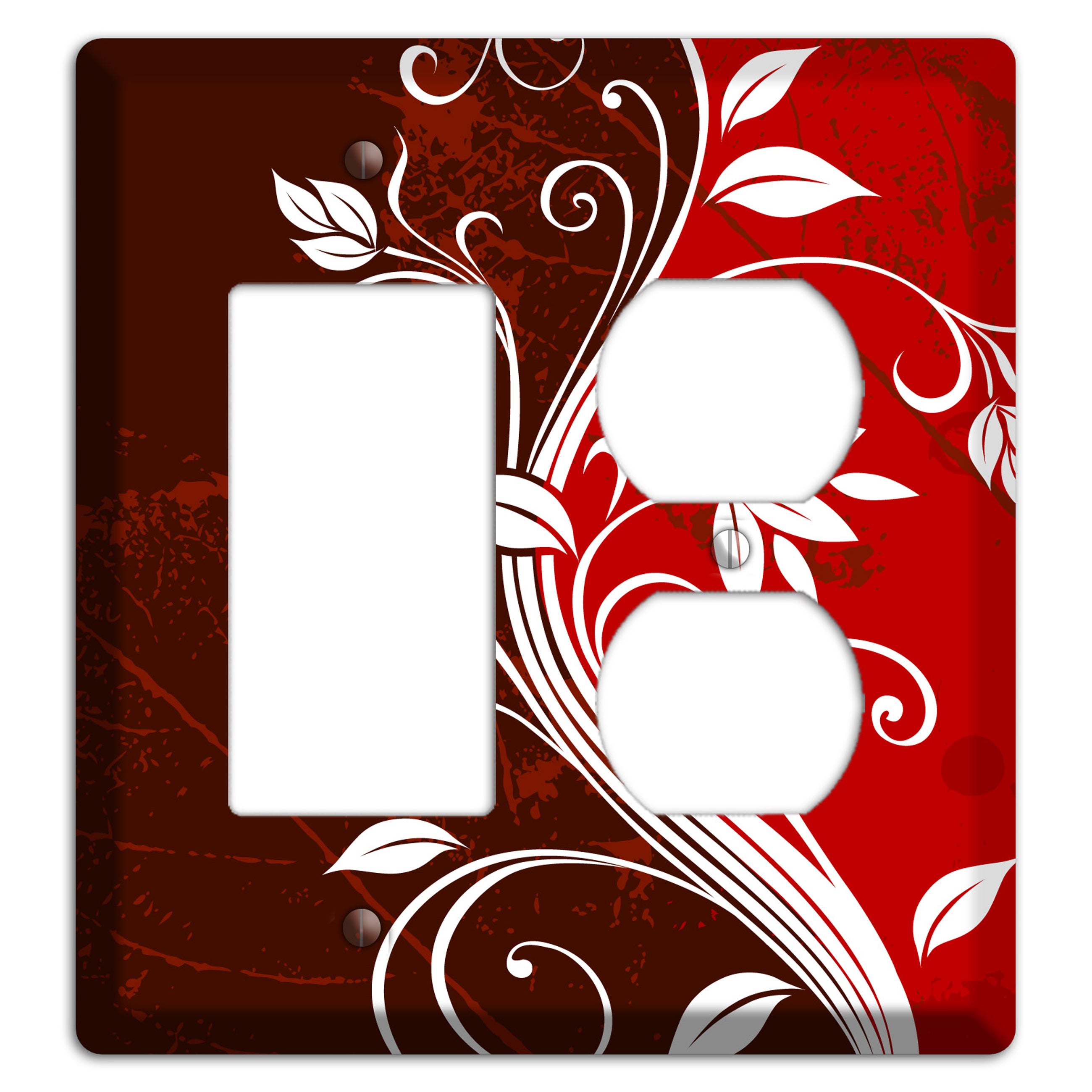 Burgundy and Red Deco Floral Rocker / Duplex Wallplate