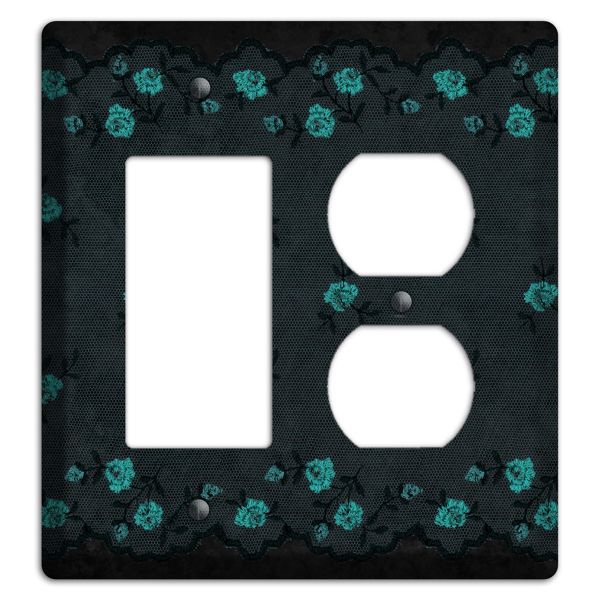 Embroidered Floral Black Rocker / Duplex Wallplate