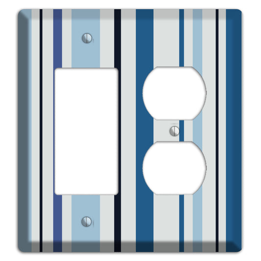 Multi White and Blue Vertical Stripe Rocker / Duplex Wallplate