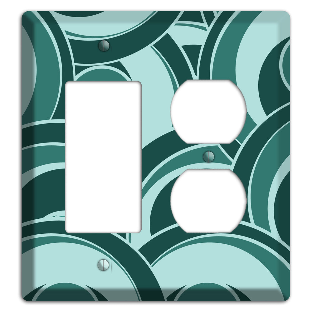 Blue-green Deco Circles Rocker / Duplex Wallplate