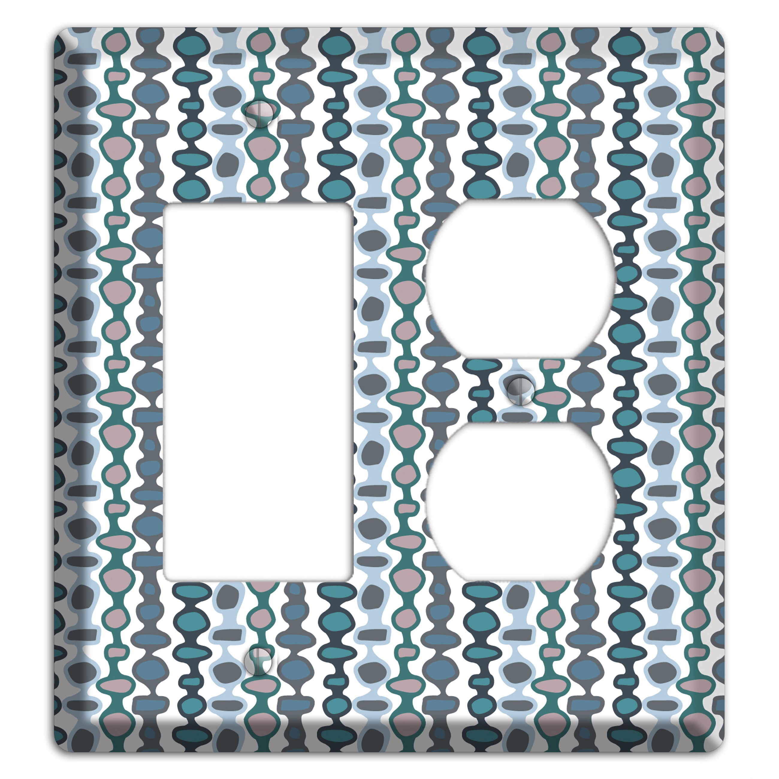 Grey and Multi Blue Bead and Reel Rocker / Duplex Wallplate