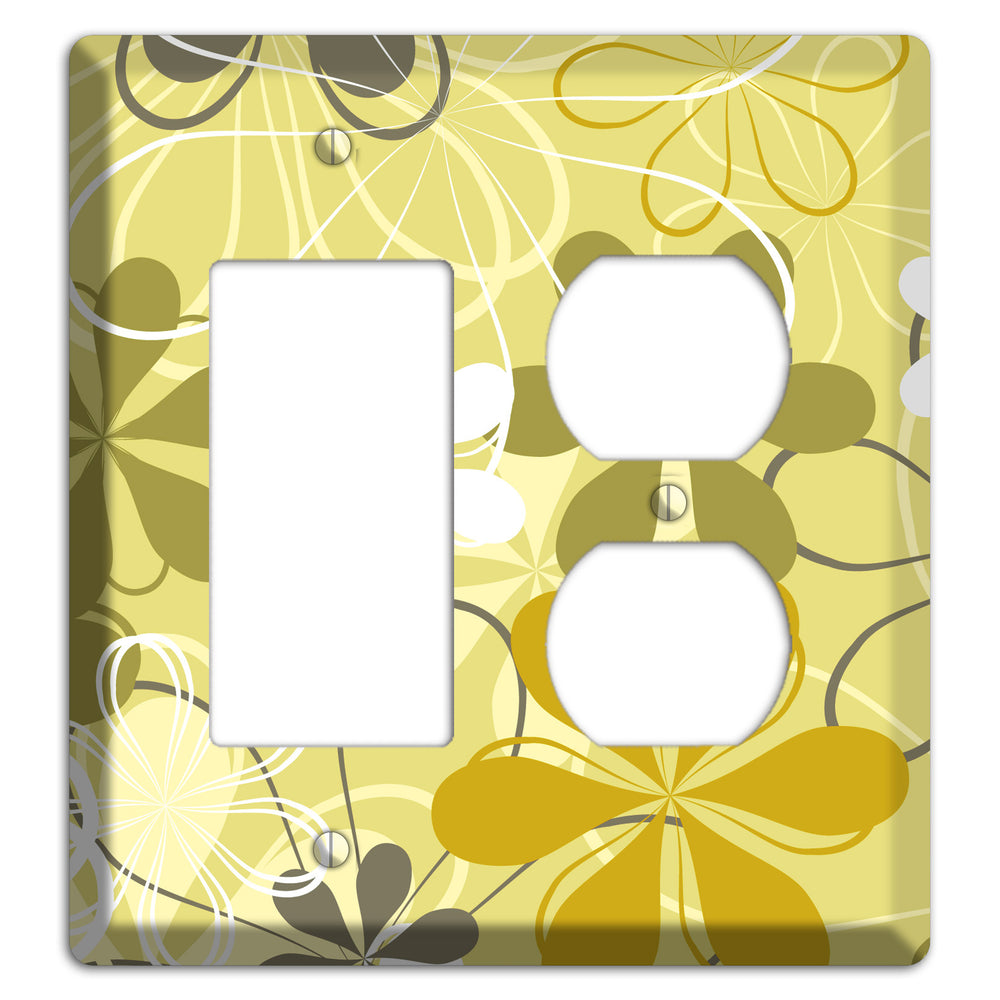 Olive Retro Flowers Rocker / Duplex Wallplate