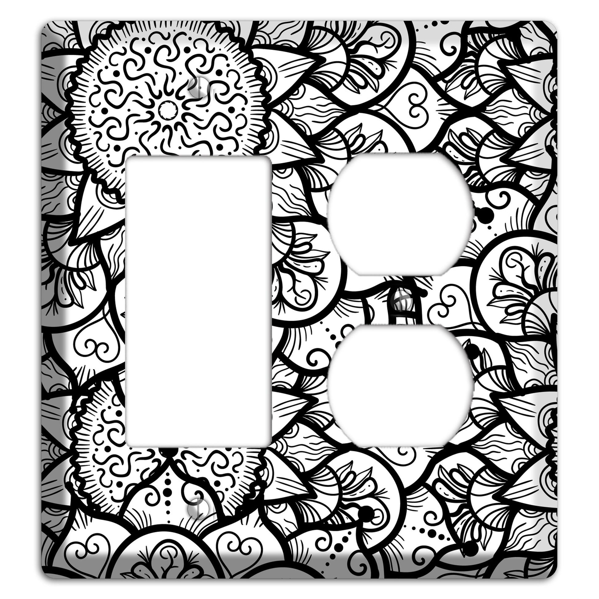 Mandala Black and White Style W Cover Plates Rocker / Duplex Wallplate