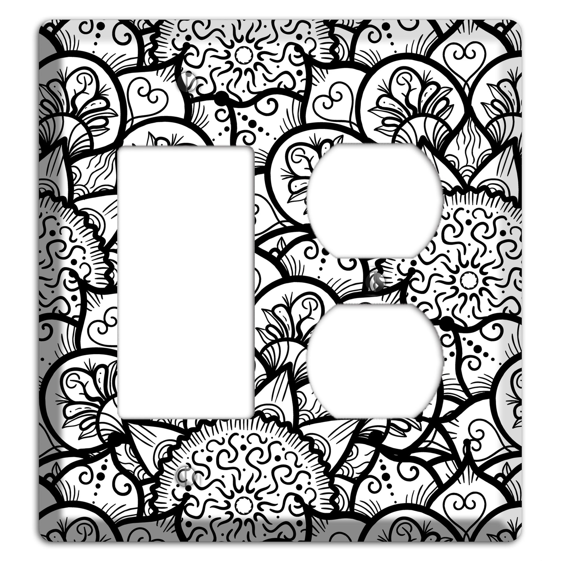 Mandala Black and White Style N Cover Plates Rocker / Duplex Wallplate