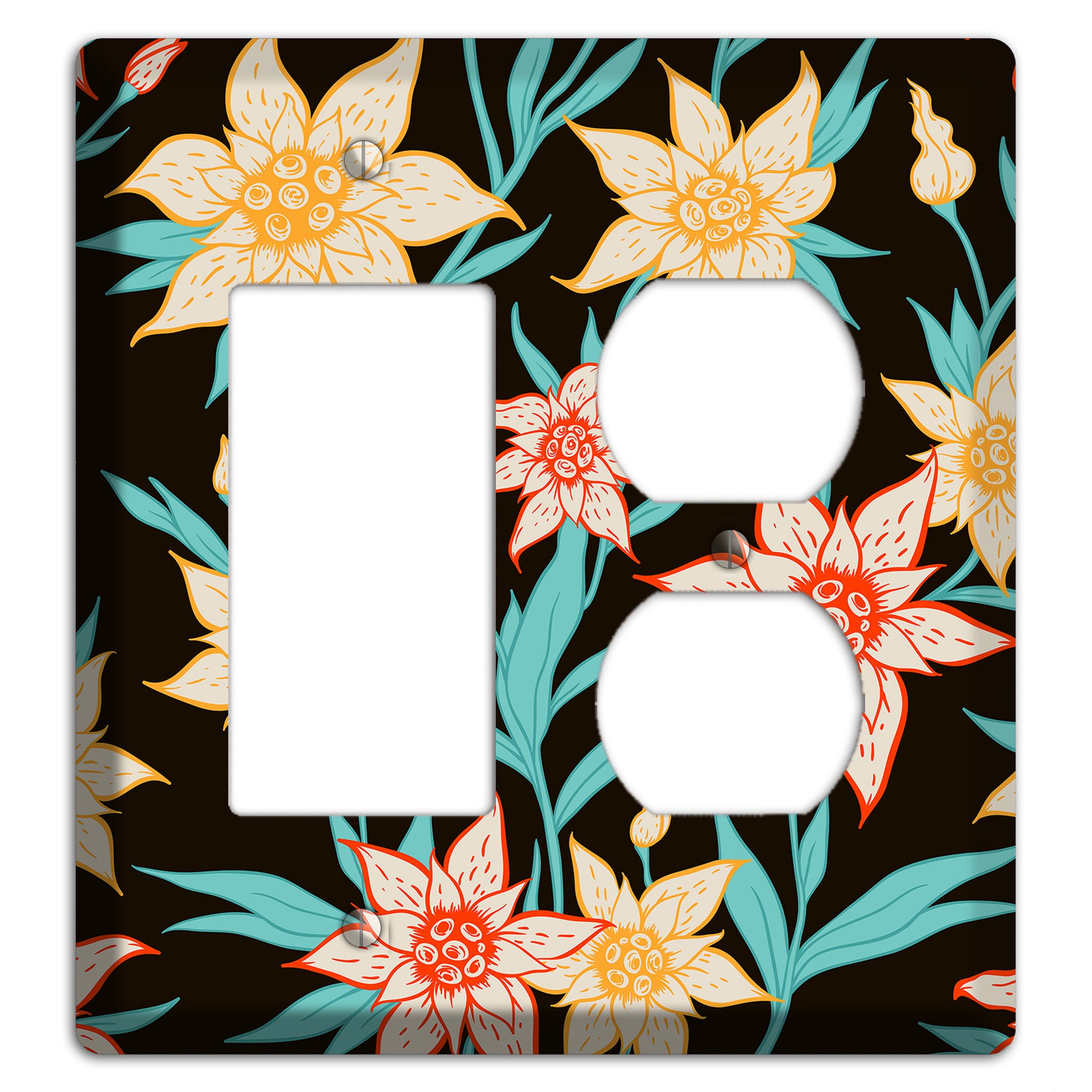 Hand Drawn Flowers Style B Rocker / Duplex Wallplate