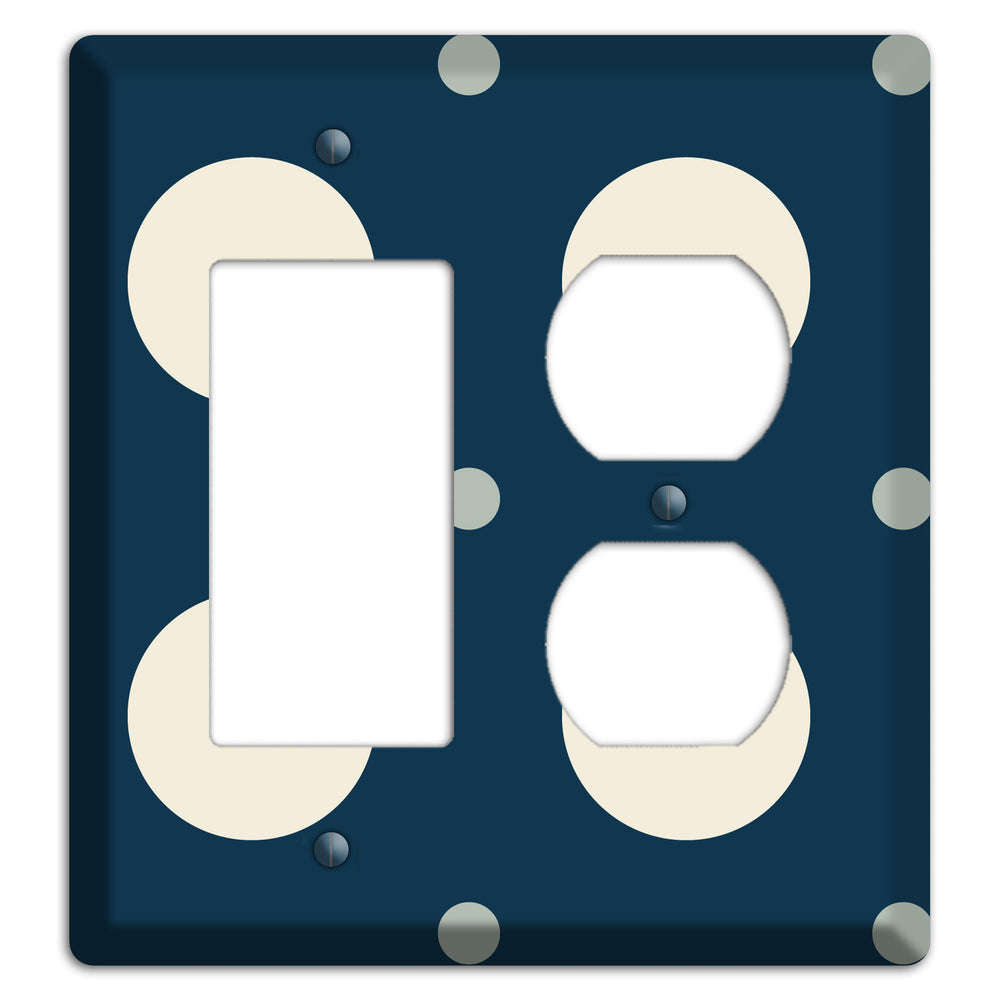 Navy with Off White and Blue Multi Medium Polka Dots Rocker / Duplex Wallplate