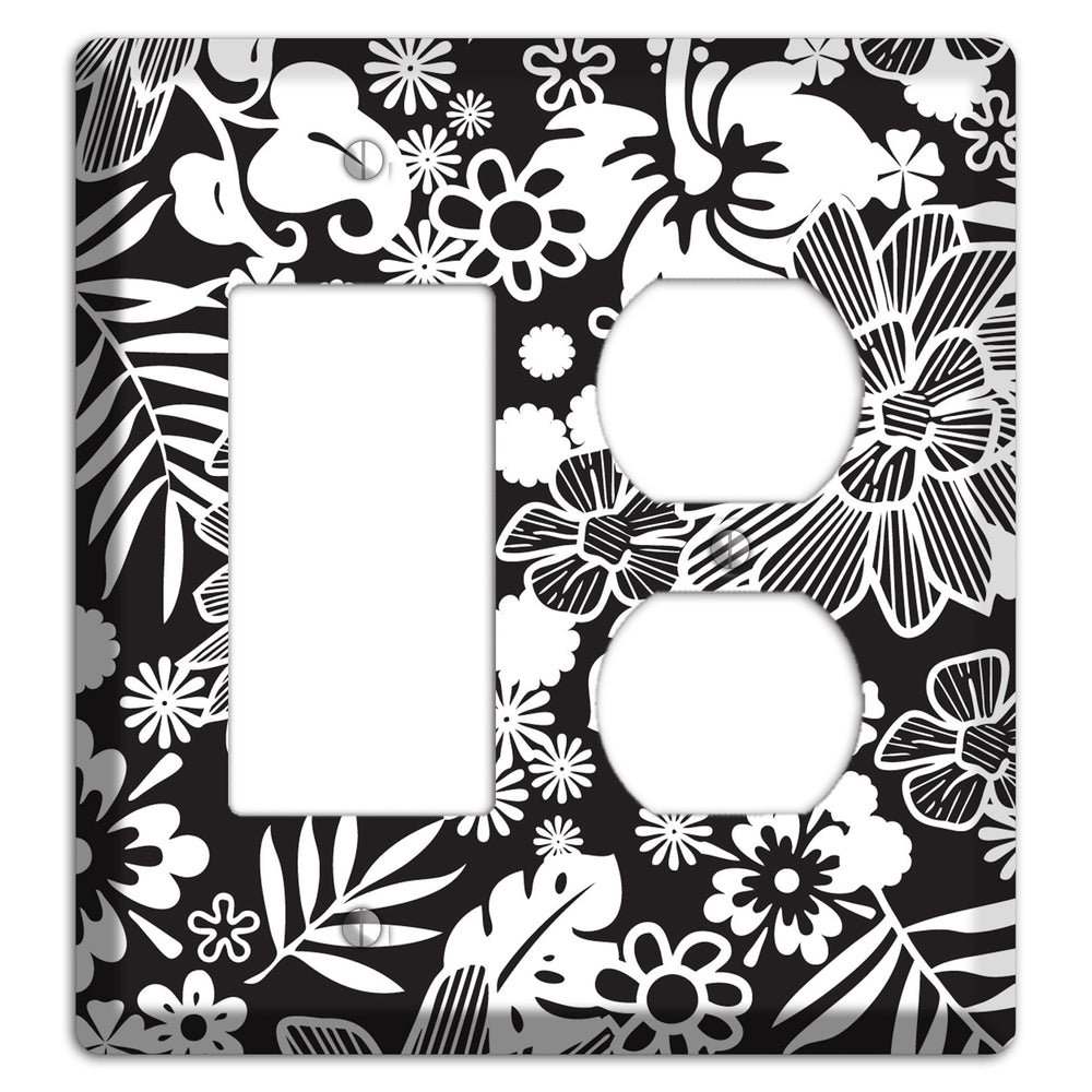 Black with White Tropical Rocker / Duplex Wallplate