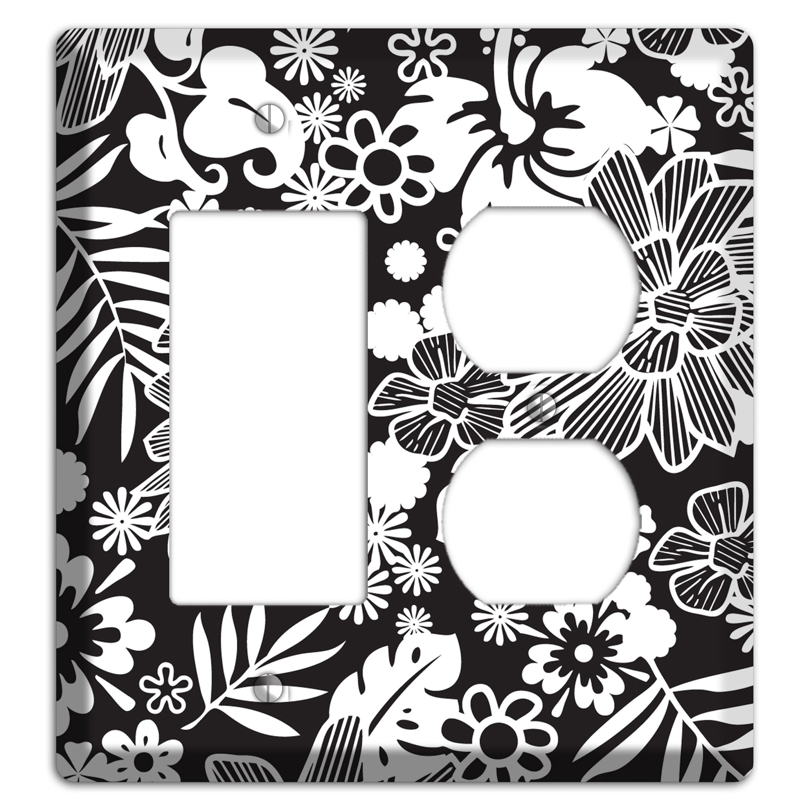 Black with White Tropical Rocker / Duplex Wallplate