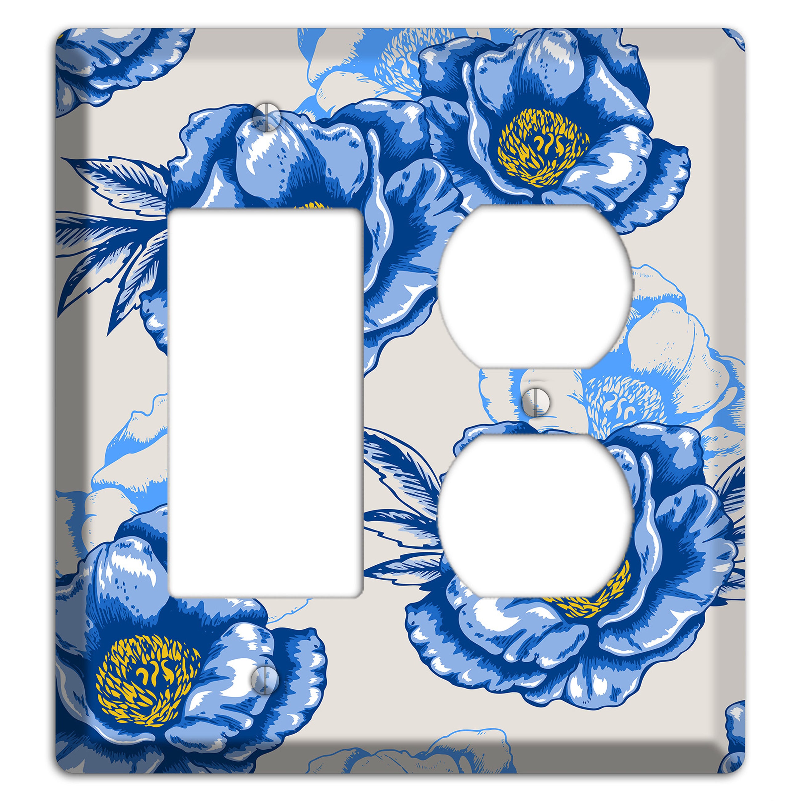Blue Peony Rocker / Duplex Wallplate