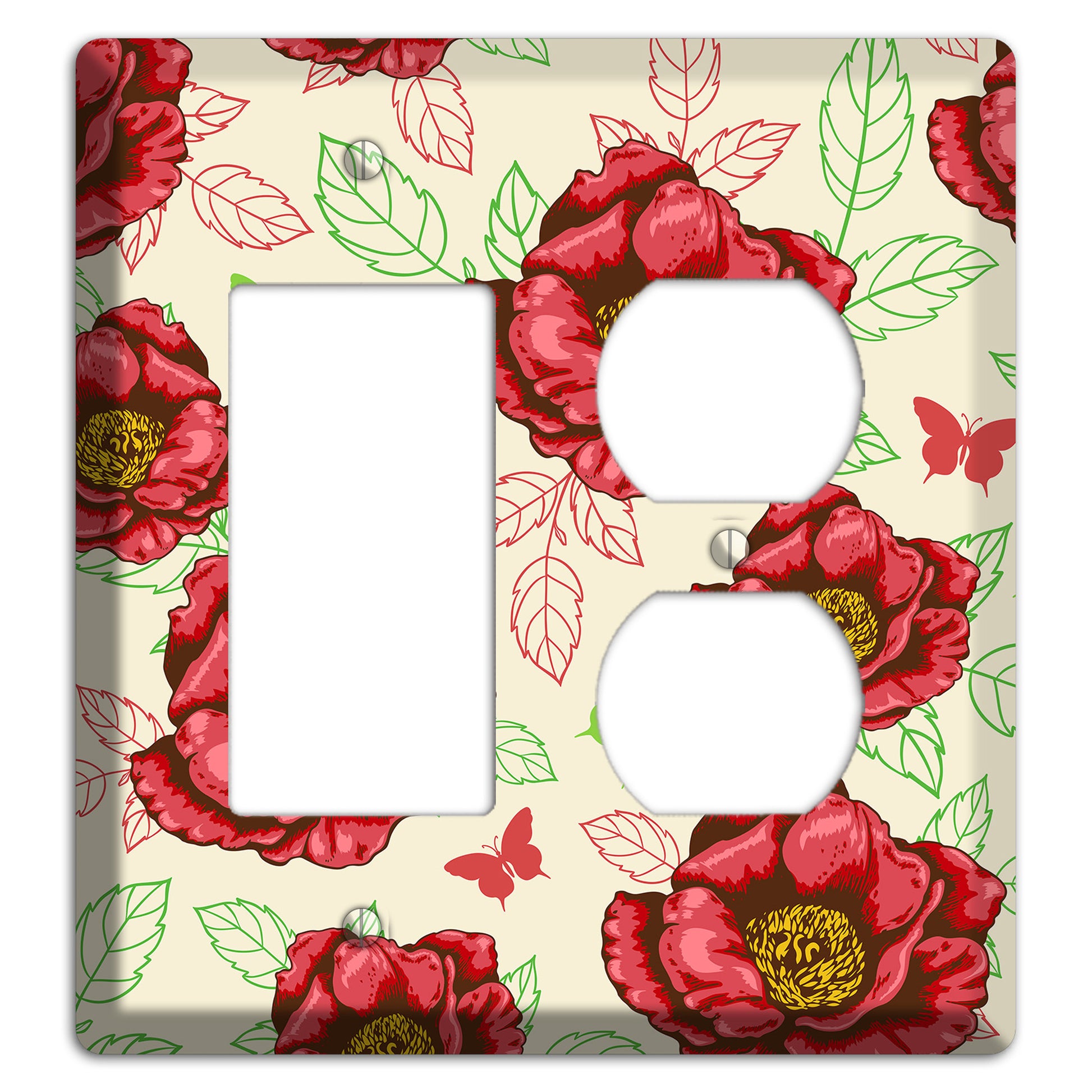Red Peony Style B Rocker / Duplex Wallplate