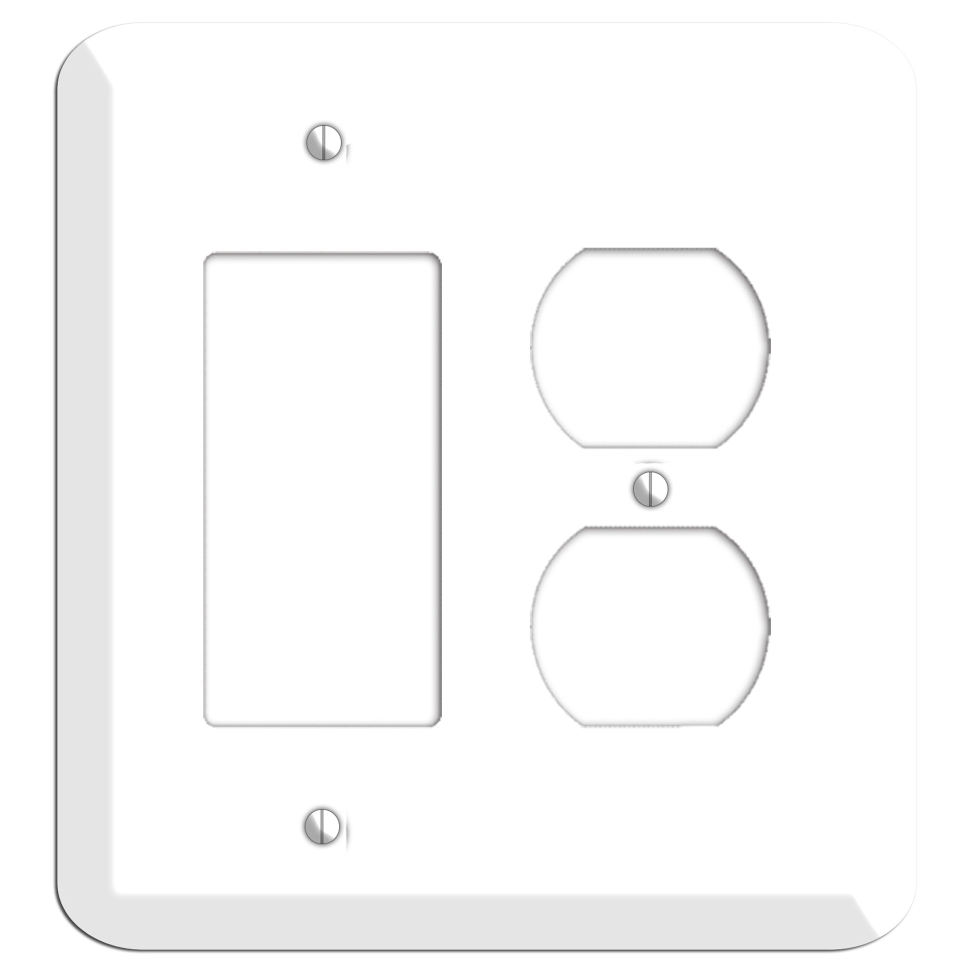 Rounded Corner White Metal Rocker / Duplex Wallplate