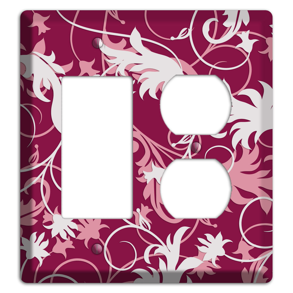 Fuschia and Pink Victorian Sprig Rocker / Duplex Wallplate