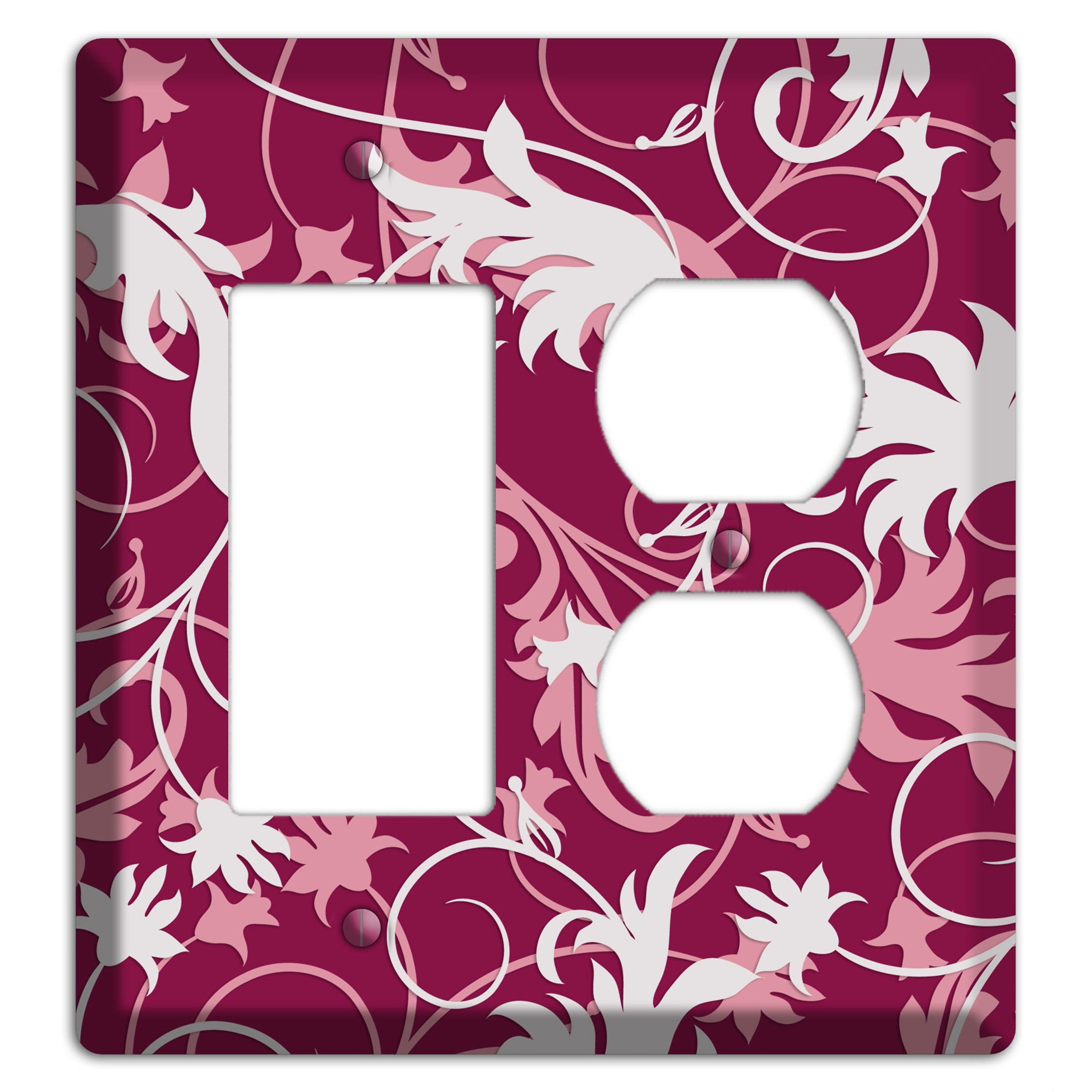 Fuschia and Pink Victorian Sprig Rocker / Duplex Wallplate