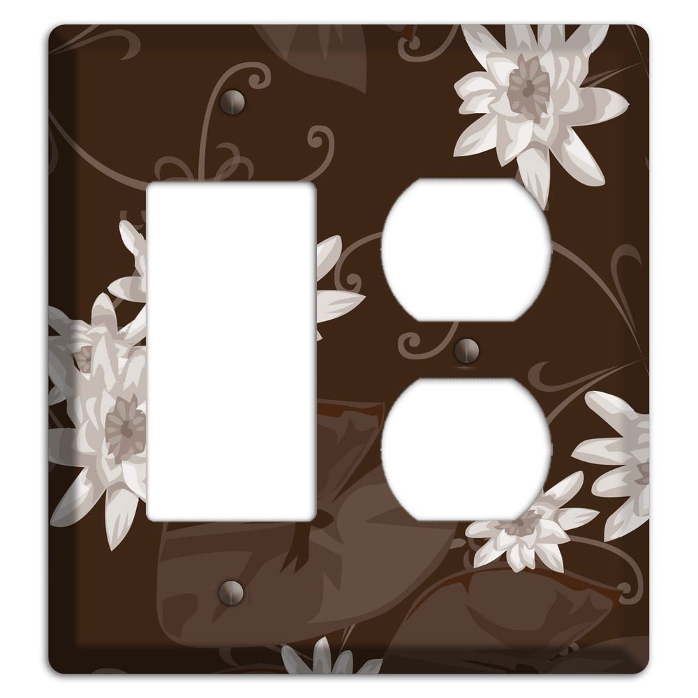 Brown with White Blooms Rocker / Duplex Wallplate