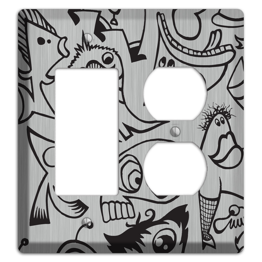 Whimsical Faces 2 Stainless Steel Rocker / Duplex Wallplate