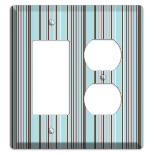 Dusty Blue with Red and Brown Vertical Stripes Rocker / Duplex Wallplate