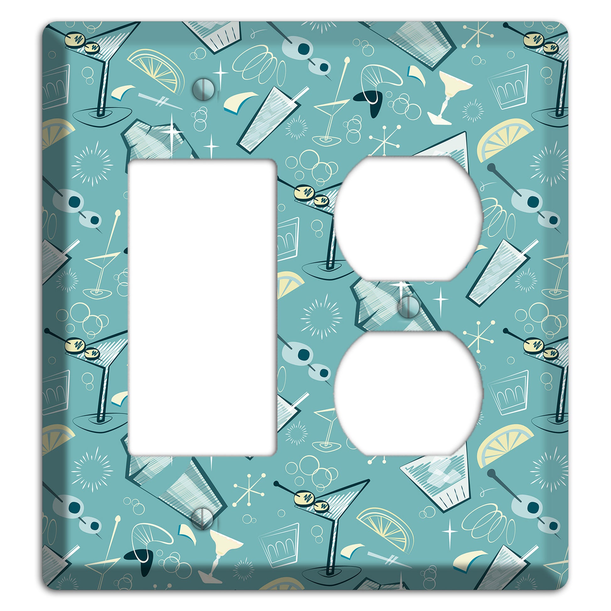 Retro Cocktails Teal Rocker / Duplex Wallplate