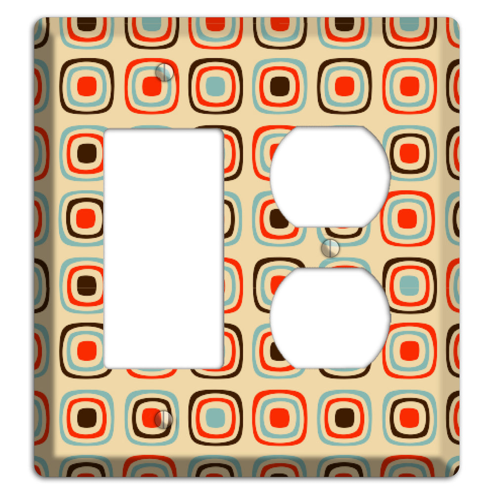 Multi Coral Dusty Blue and Brown Retro Squares Rocker / Duplex Wallplate