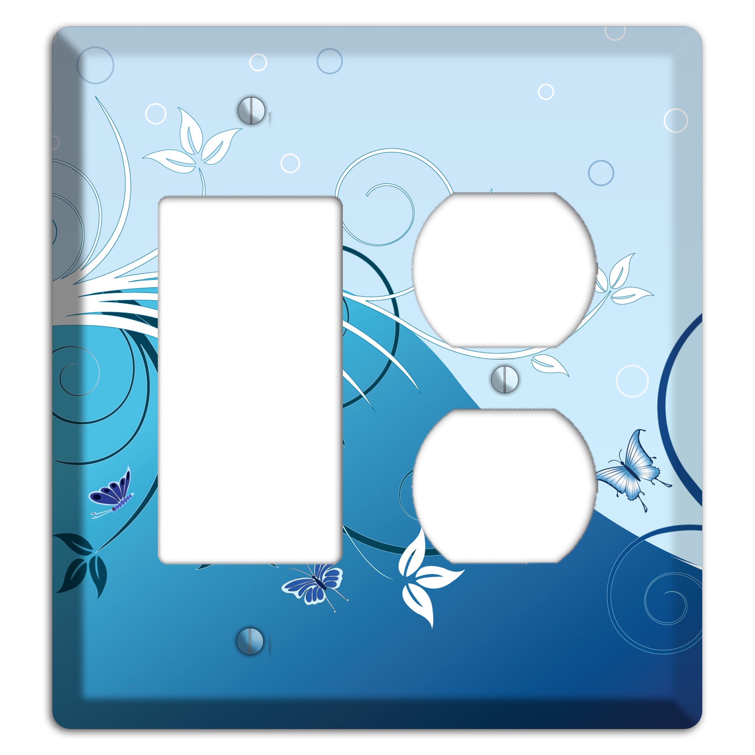 Blue Floral Sprig Rocker / Duplex Wallplate