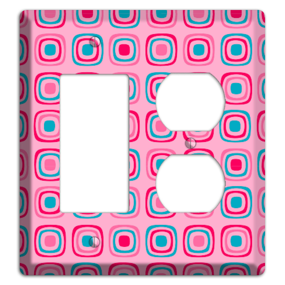 Pink and Blue Rounded Squares Rocker / Duplex Wallplate