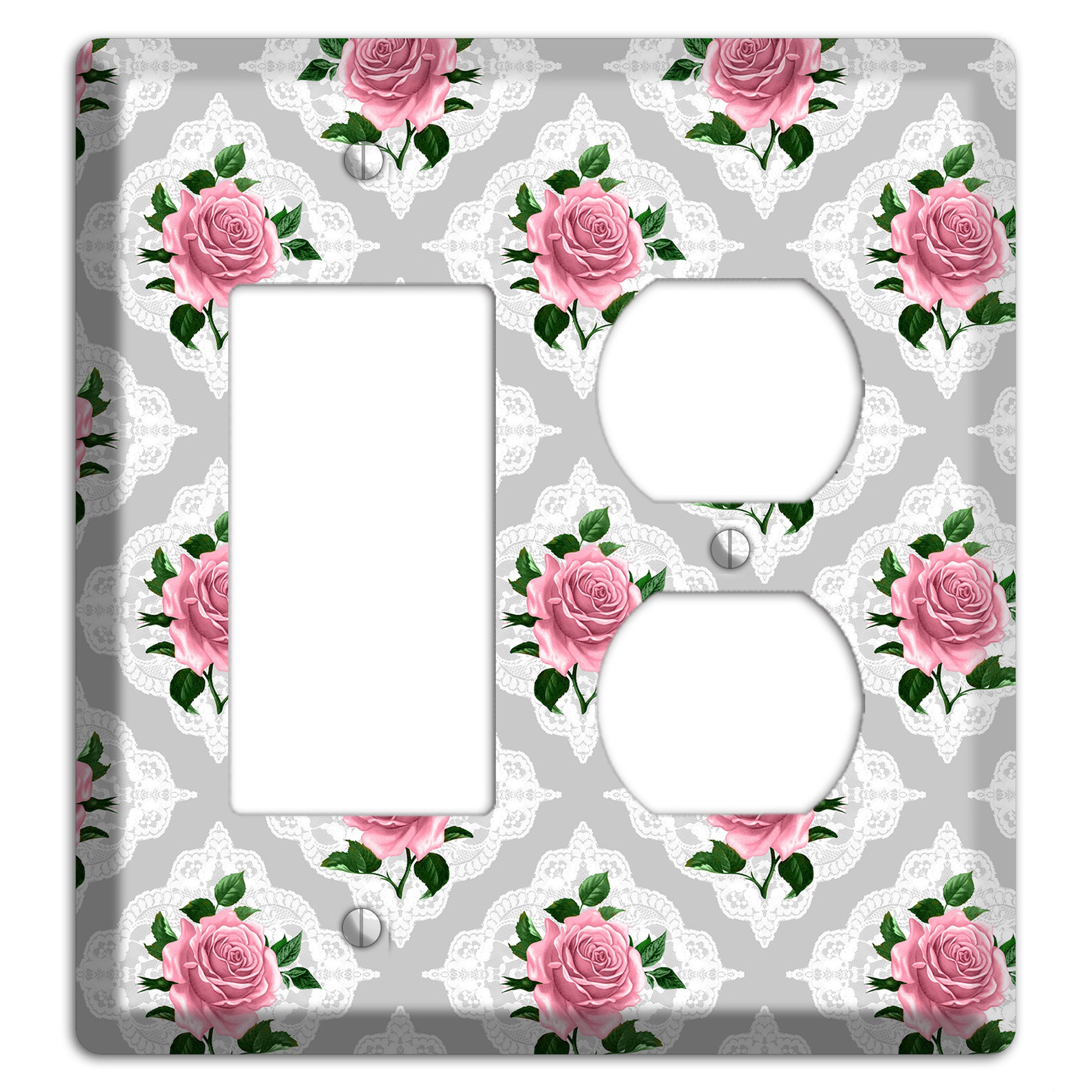 Gray Rose Doily Rocker / Duplex Wallplate