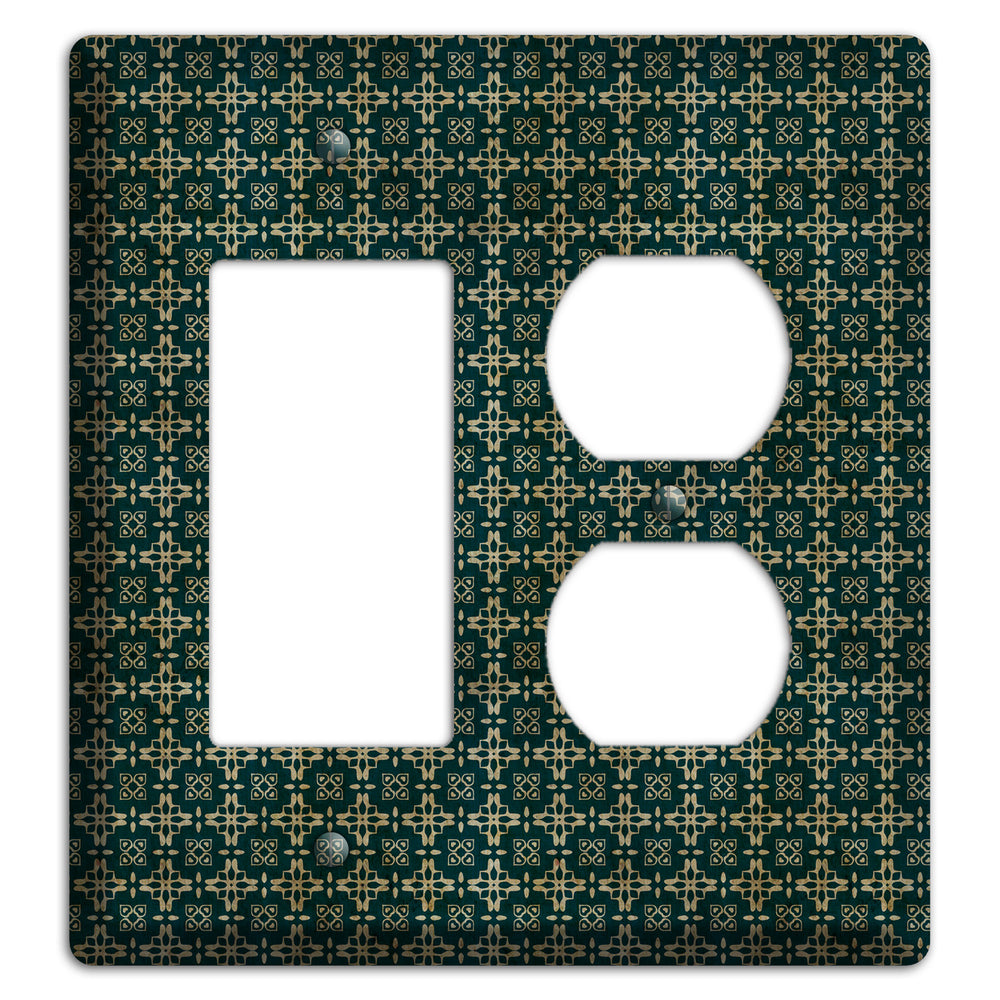 Dark Green Grunge Arabesque Rocker / Duplex Wallplate