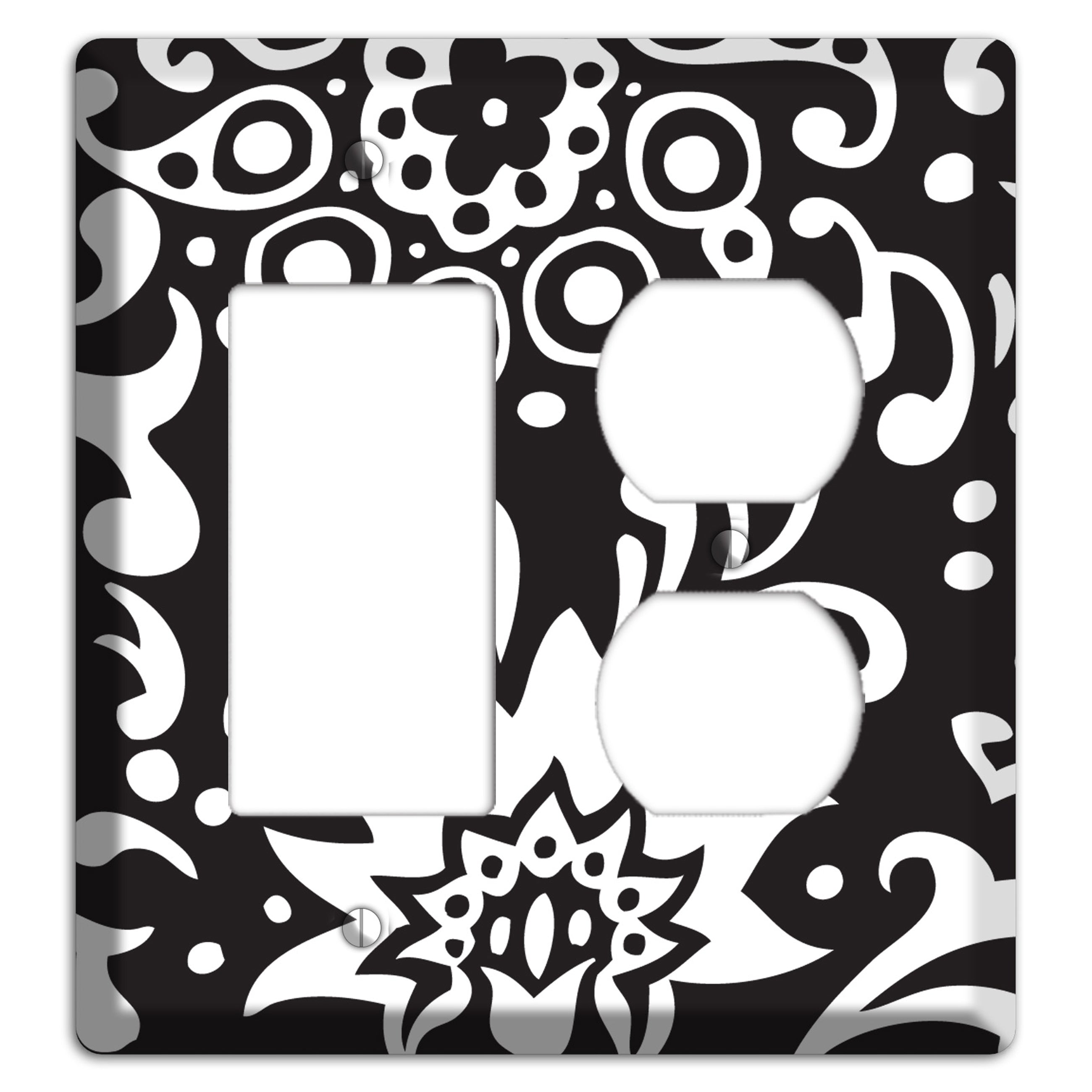 Black with White Boteh Rocker / Duplex Wallplate