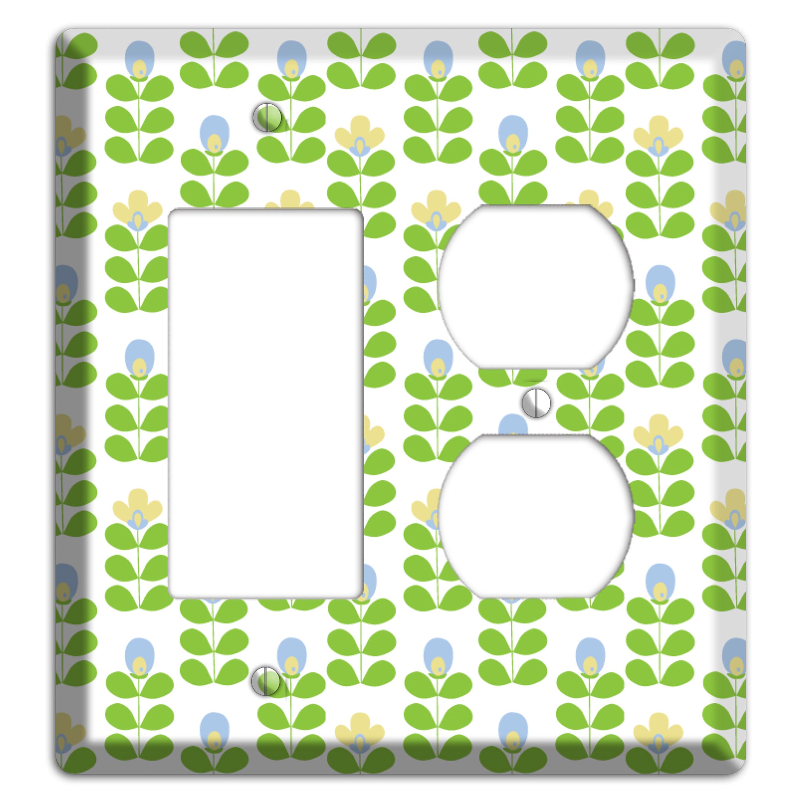 Green Deco Floral Half Drop Rocker / Duplex Wallplate