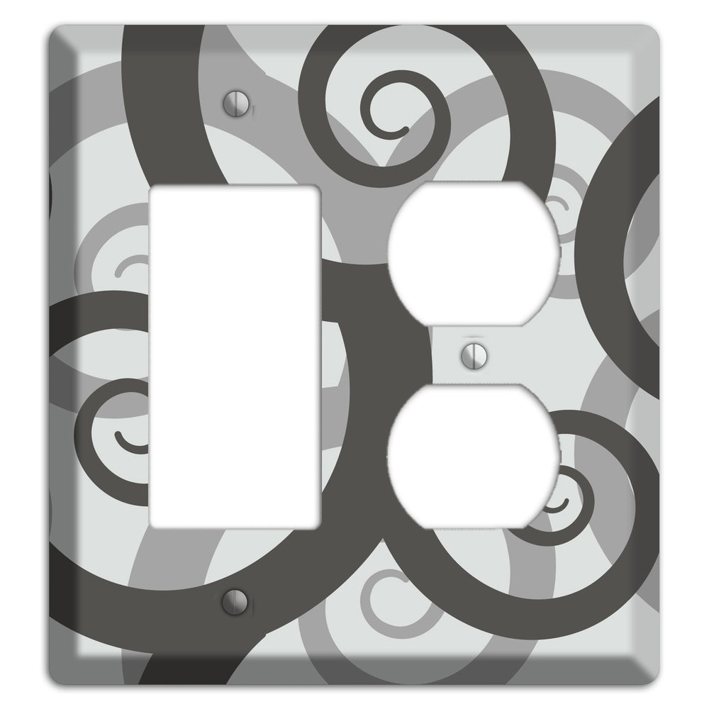 Grey with Black Large Swirl Rocker / Duplex Wallplate