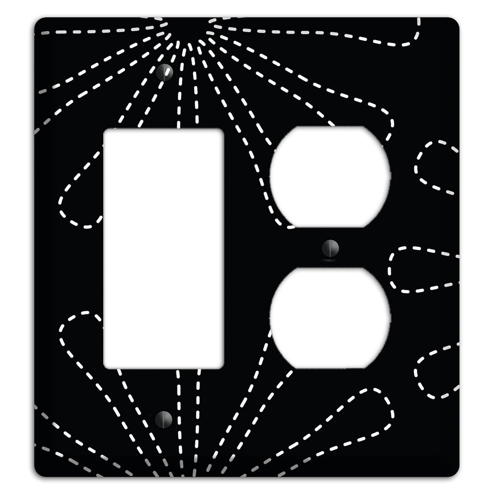Black with White Retro Stipple Floral Contour Rocker / Duplex Wallplate