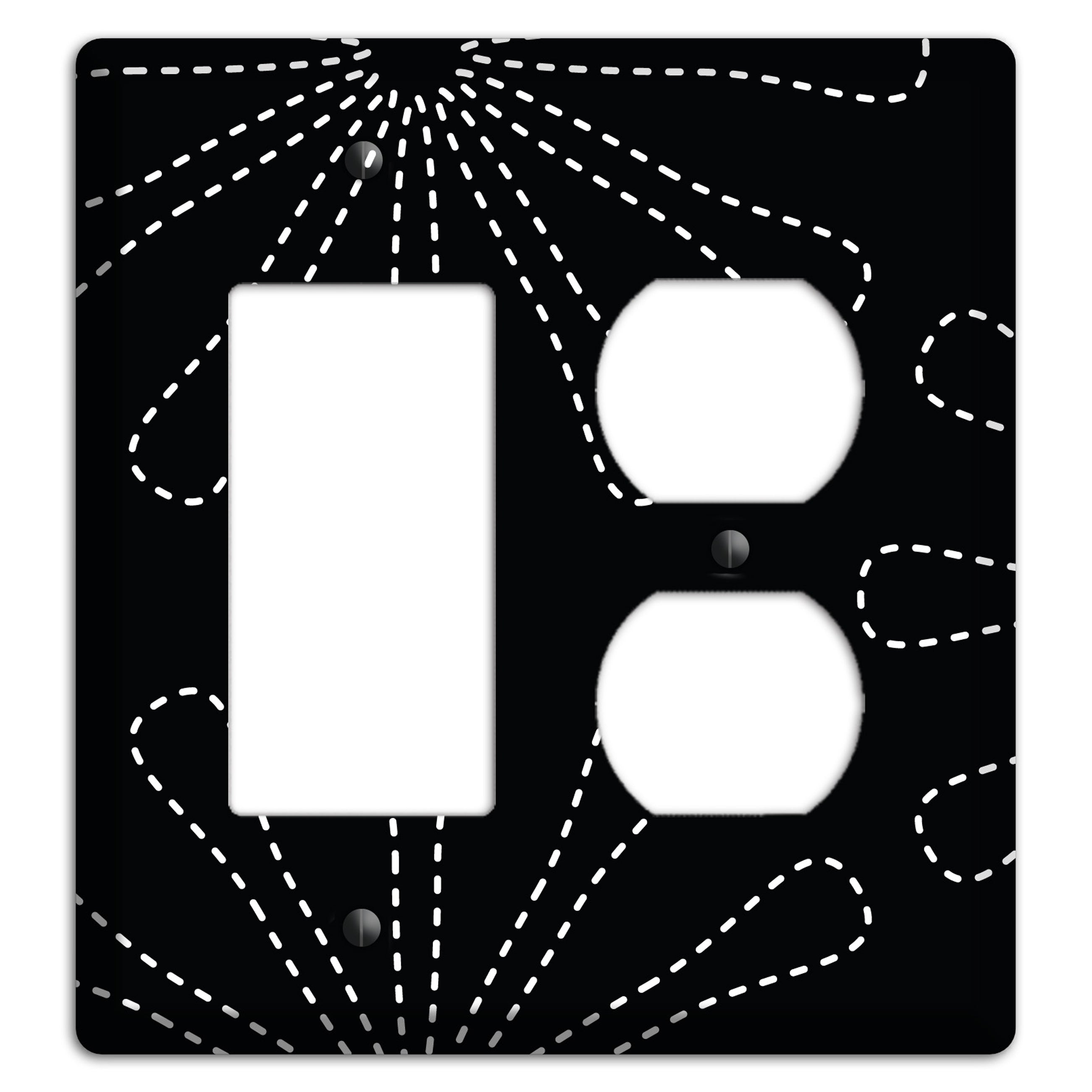 Black with White Retro Stipple Floral Contour Rocker / Duplex Wallplate