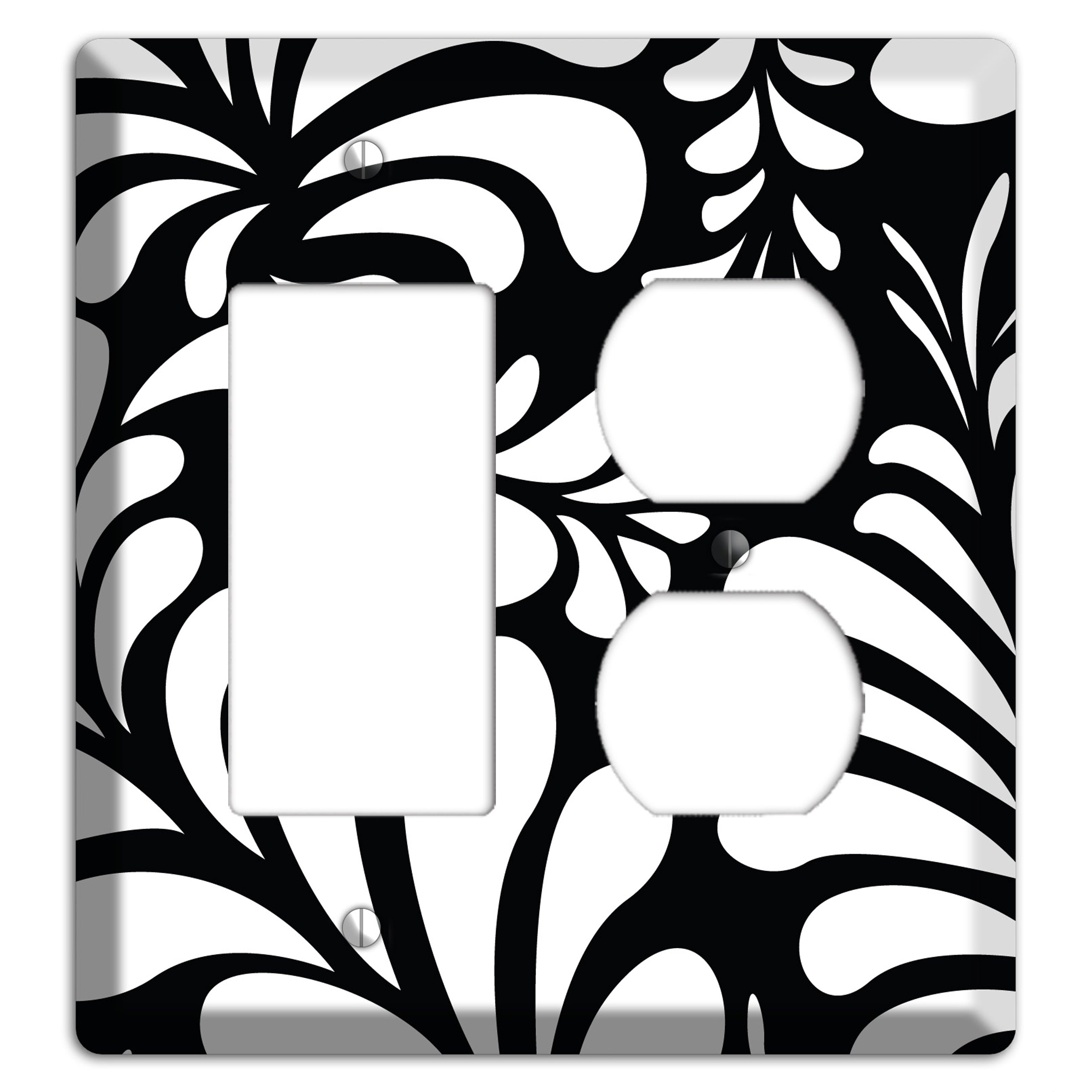 Black with White Herati Rocker / Duplex Wallplate